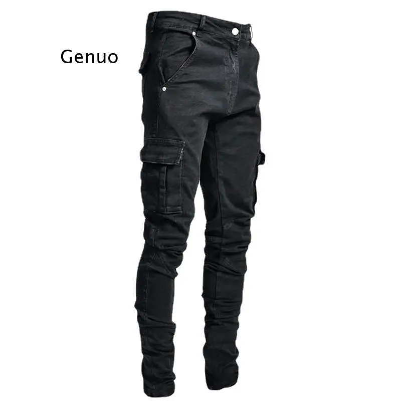 Jeans Men Pants Casual Cotton Denim Trousers Multi Pocket Cargo Jeans Men New Fashion Denim Pencil Pants Side Pockets Cargo