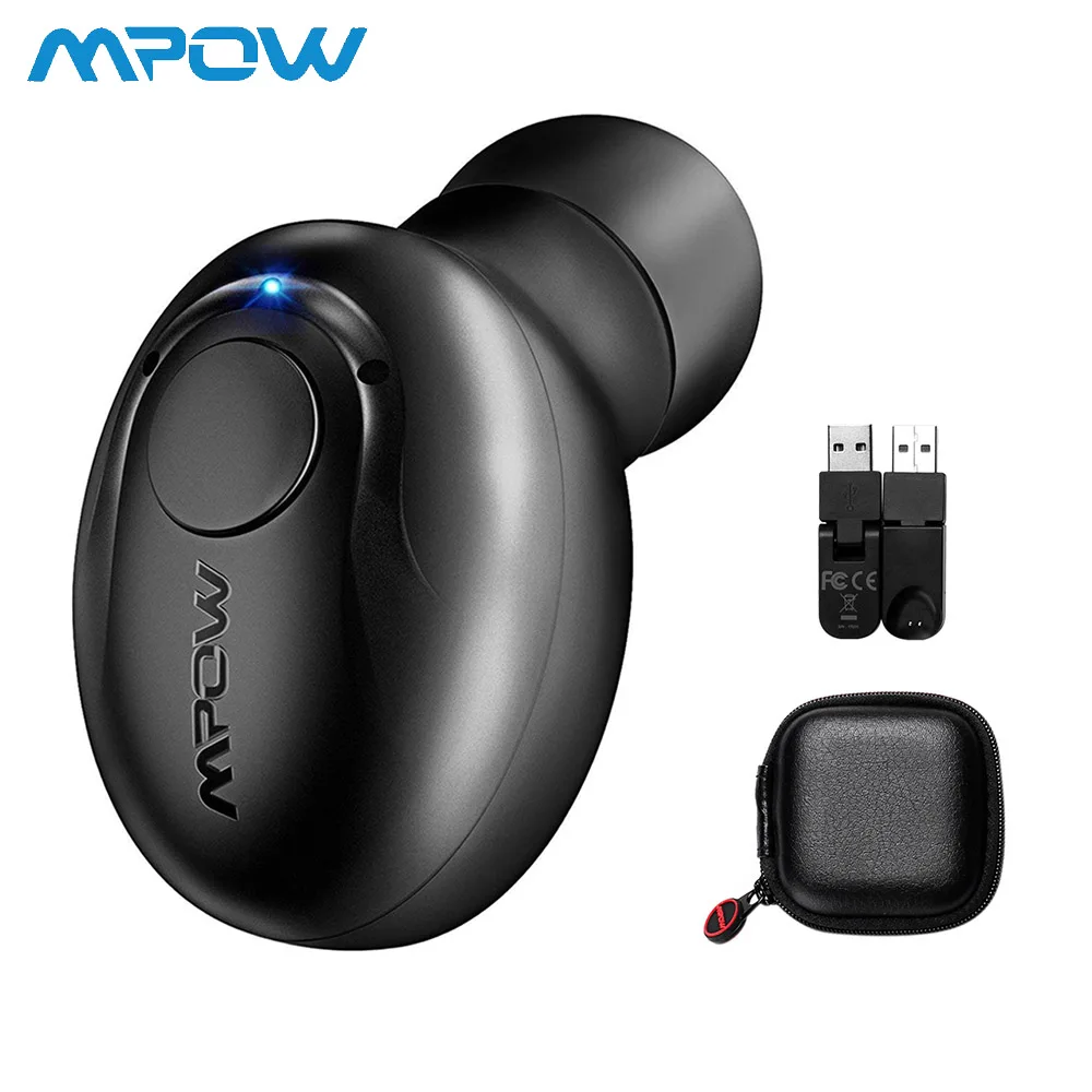 MPOW Bluetooth наушник один беспроводной наушник мини-наушники-невидимки с микрофоном 2 магнитные зарядные устройства/чехол для мобильного телефона