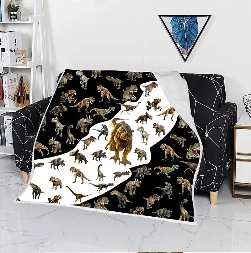 

Children's animation 3D dinosaur blanket fleece cartoon art print children's warm bedding newborn baby boy gift