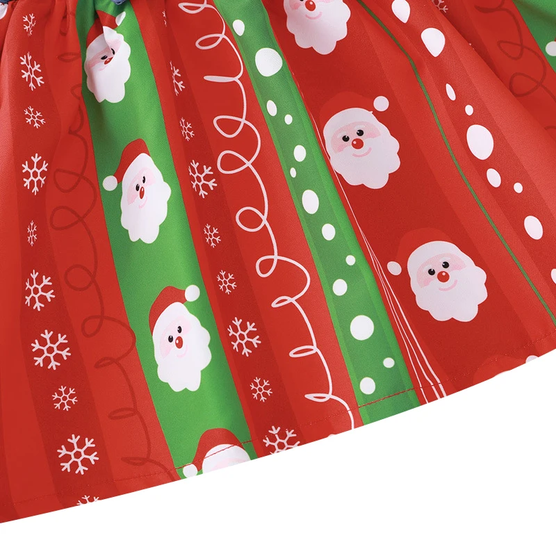 

2021 New Spring Autumn European And American Style Girl Santa Claus Print Long-Sleeve Bowknot Decorated A-Line Skirt