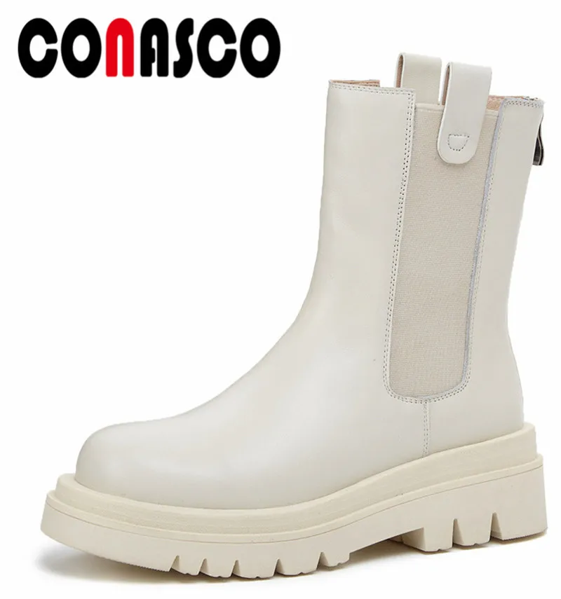 

CONASC New Fashion Women Ankle Boots Autumn Winter Warm Cow Leather Prom Office Lady Concise High Quality Shoes Woman