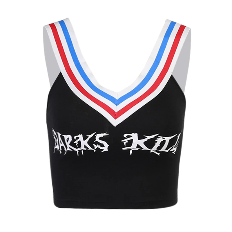 

InsDoit Y2K Goth Sexy Summer Crop Tank Tops Women Streetwear Sleeveless Letter Print Slim Camis Patchwork Grunge Basic Crop Tops