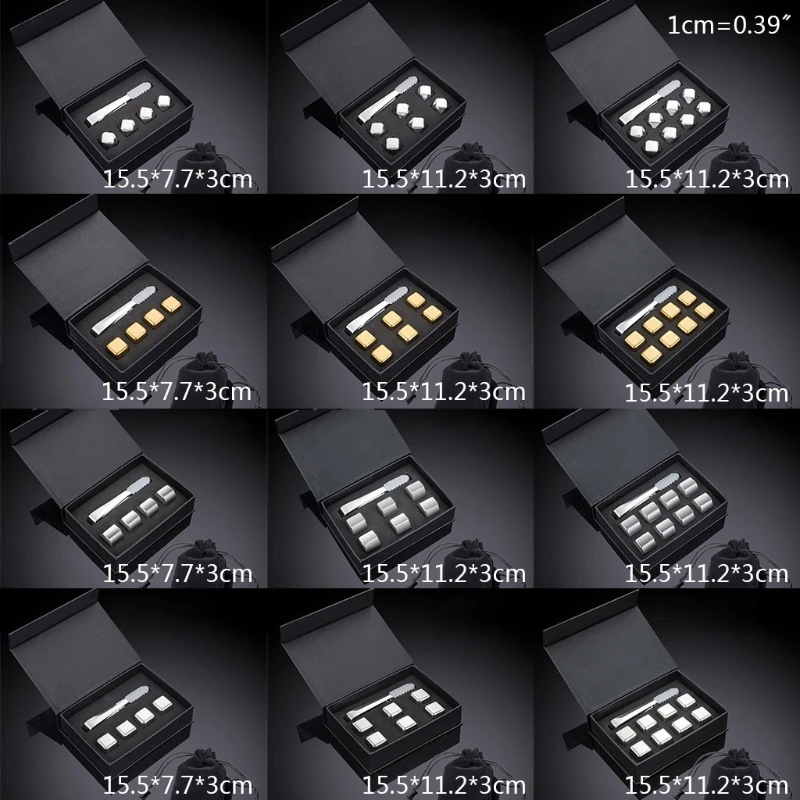 

Whiskey Stone Stainless Steel Metal Ice Cubes Reusable Ice Cubes Whiskey Ice Stone Beverage Cooler Men's Ice Tongs Gift