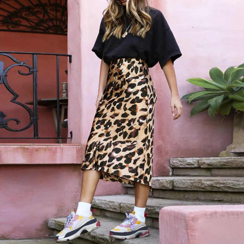 Юбка миди женская с высокой талией шелковая атласная юбка со скрытым эластичным