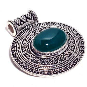 

Green Onyx Pendant Silver Overlay over Copper Jewelry , 48 mm, P7526
