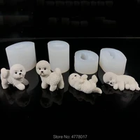 4pcsset bichon cake silicone 3d teddy mold dog chocolate baking animal mini sleeping dog molds for plaster gypsum soap forms