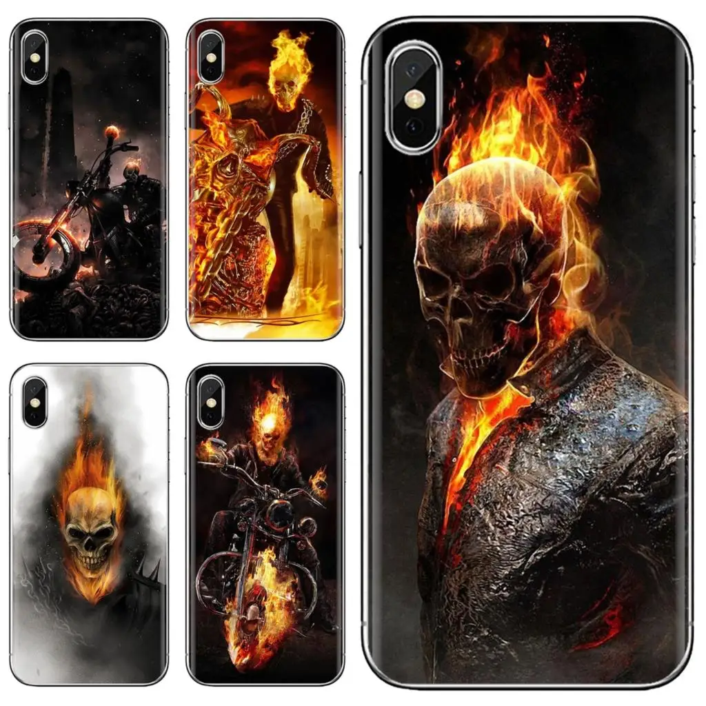 

For iPhone iPod Touch 11 12 Pro 4 4S 5 5S SE 5C 6 6S 7 8 X XR XS Plus Max 2020 Soft Case fire car Ghost Rider Head Skull Printed