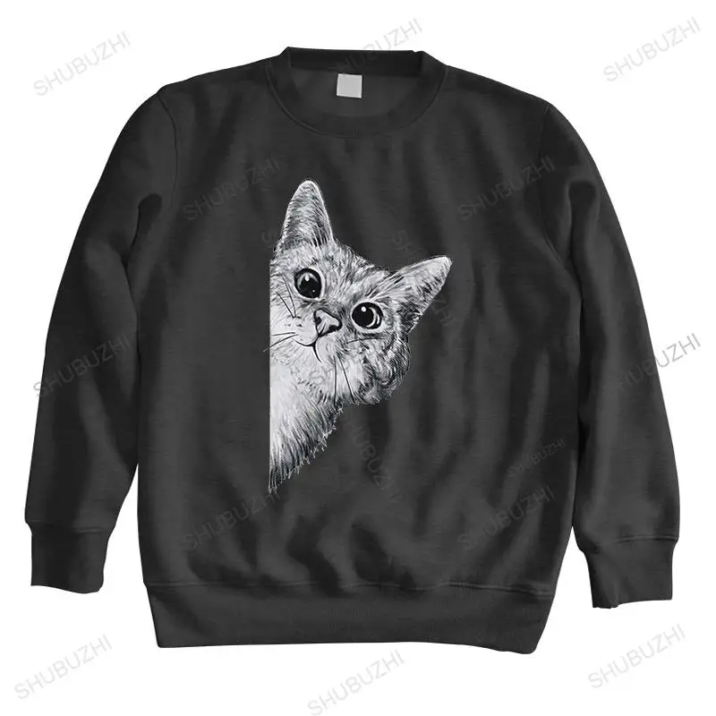 

Свитшот мужской с длинным рукавом, винтажная толстовка с капюшоном, с круглым вырезом и принтом кота, брендовая модная уличная одежда, весна