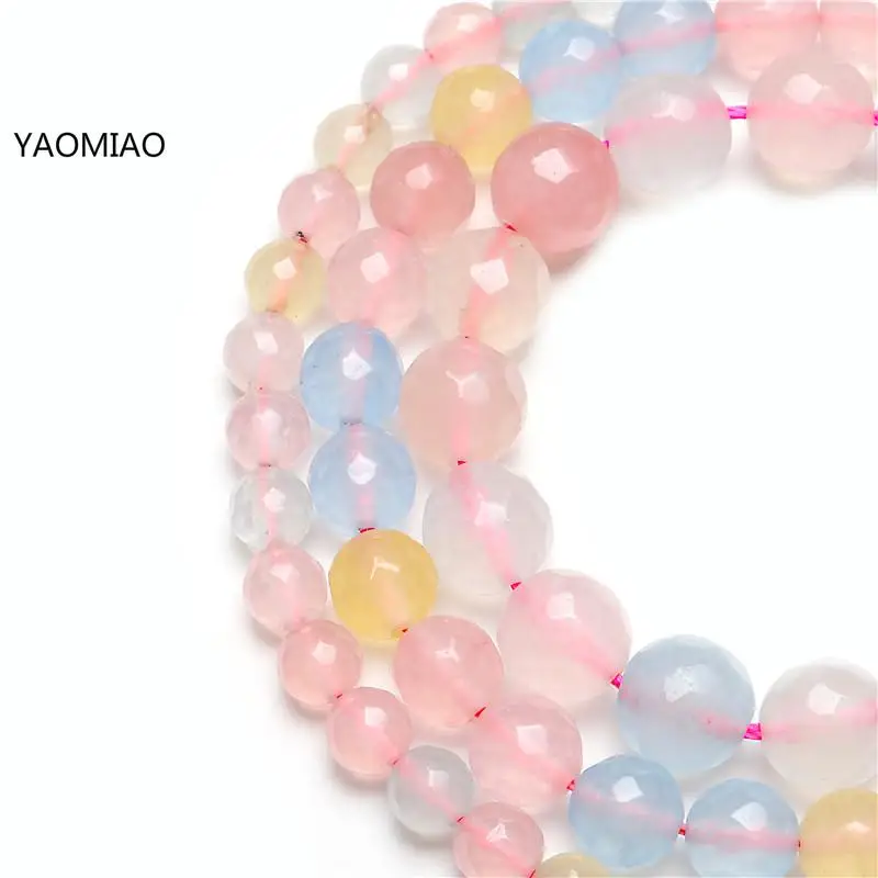 Розовый Халцедон натуральный камень круглые бусины граненные камни для плетения