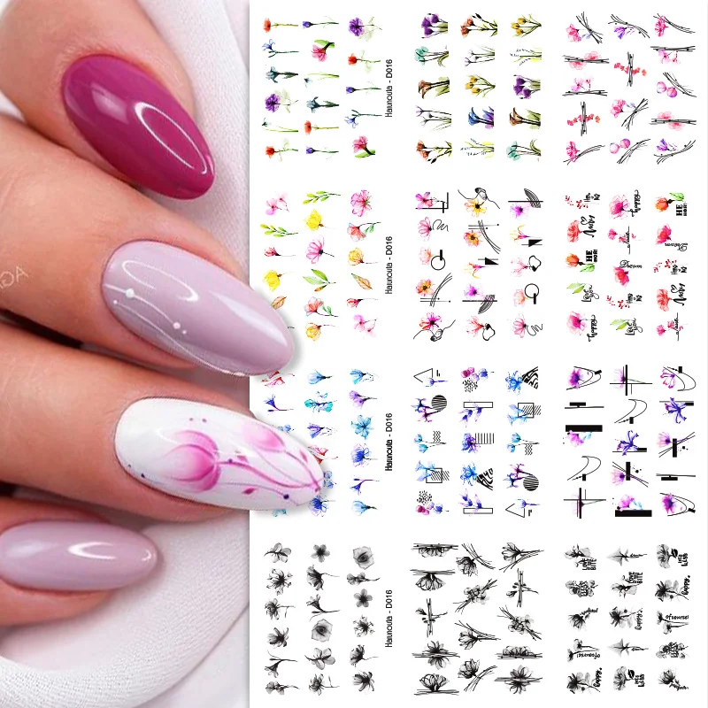 

Harunouta 1 Big Sheet 12 Patterns Nail Water Decals Geometric Flowers French Tips Pattern Nail Art Manicure Decoration DIY