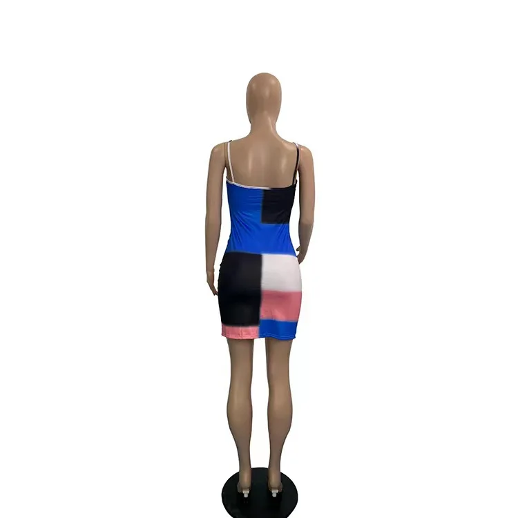 

Dress for Women Sexy & Club Sheath Folds Above Knee, Mini Contrast Stitching V-Neck Spaghetti Strap Buttocks Short Skirt