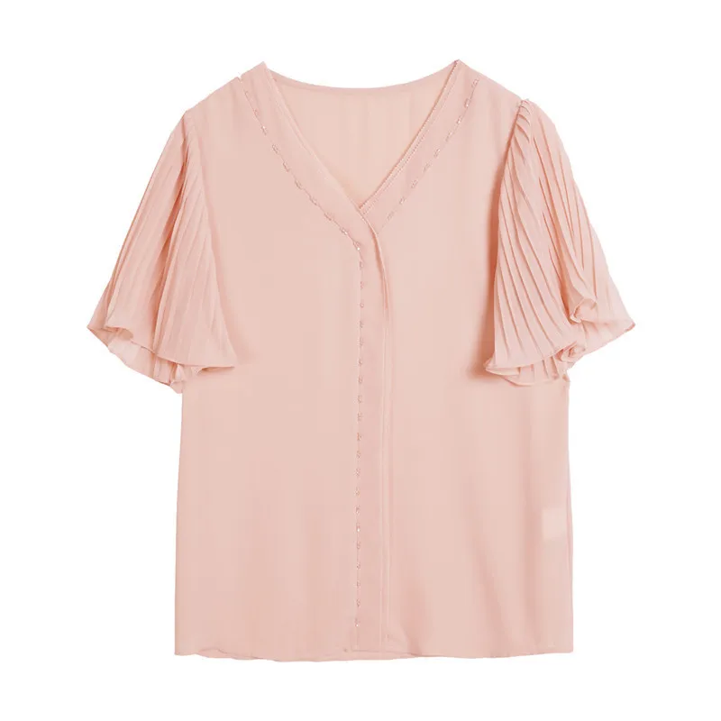 Qiao si han edition fashion girls 】 the new summer 2020 snow v-neck choli female ZY900 chiffon unlined upper garment |