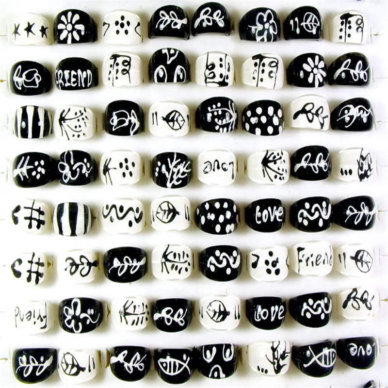 5 шт./лот оптовая продажа разные размеры белые и черные смоляные кольца модные