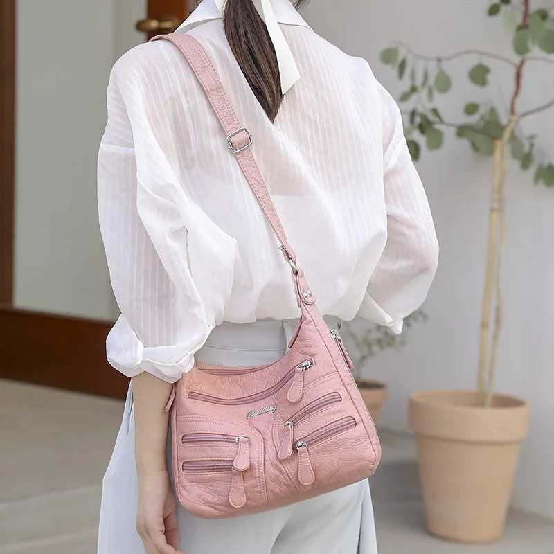 

2021 new retro soft leather shoulder bag fashion women's zipper coin purse mother high quality messenger bag