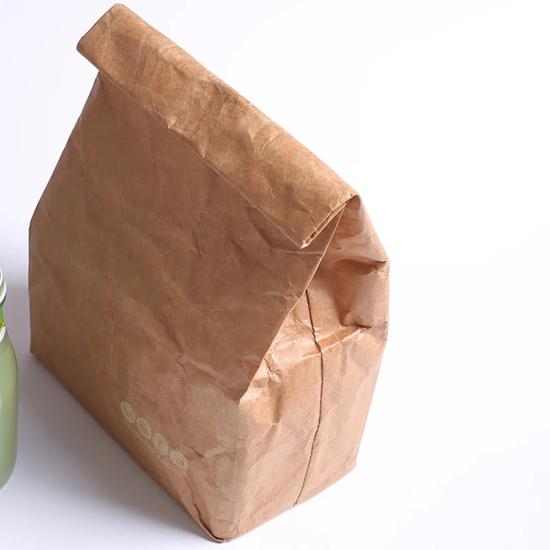 

Foldable Reusable Leakproof Food Container Large Capacity Lunch Bag Waterproof Thermal Insulation Kraft Paper Aluminum Foil