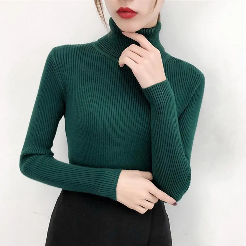 

2021Casual Fashion New Women Sweater Ribbing Turtleneck Autumn Winter Solid Color High Stretchy Knitted Pullover Soft Streetwear
