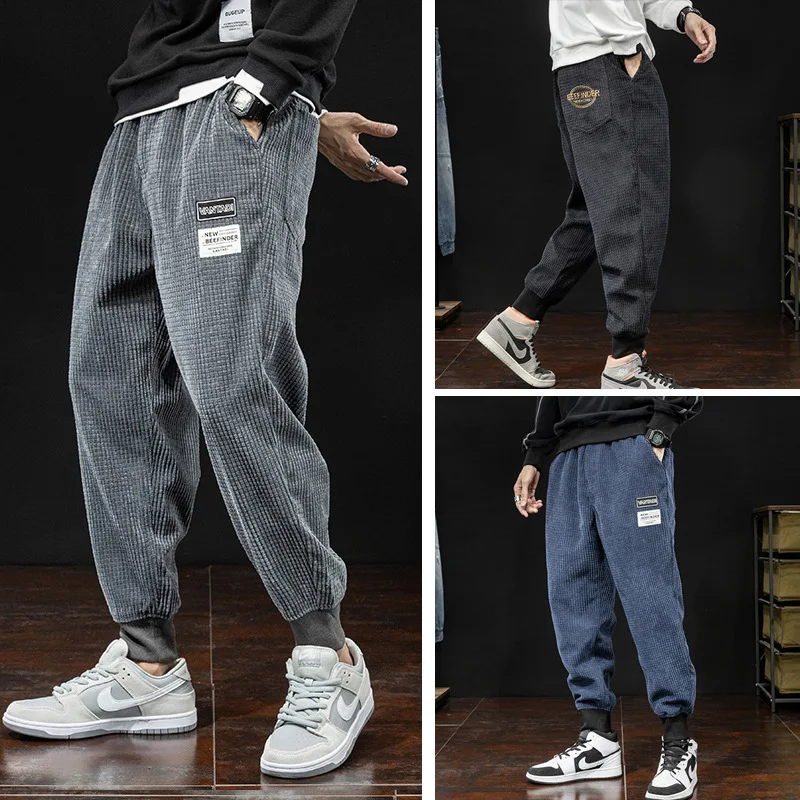 Брюки карго мужские вельветовые Свободные повседневные штаны шаровары уличная