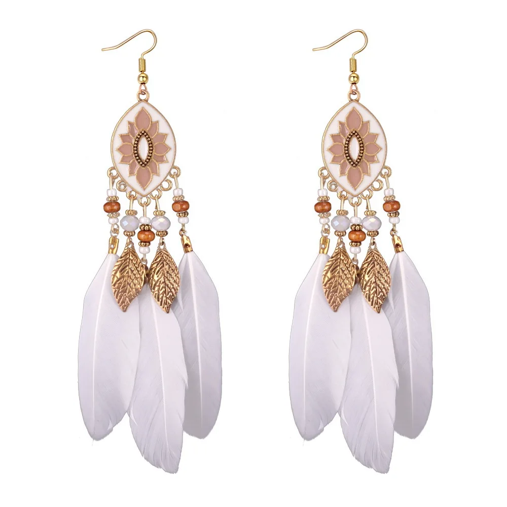 Новые модные серьги в богемном стиле ретро серьги-кисточки с перьями женские
