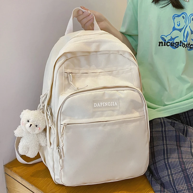 

EST Solid Color Kawaii Girls Teenager College School Backpack Bag Women Shoulders New Bagpack 2021Nylon Large Casual Mochila Bag