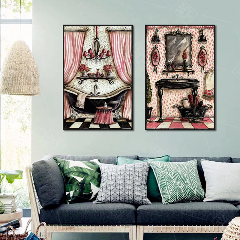 Абстрактный винтажный Декор для комнаты принцессы Картина на холсте розовая
