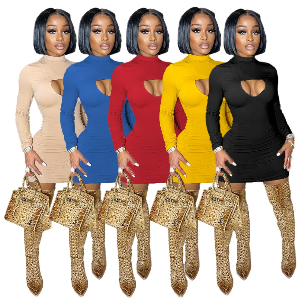 

Женское платье с длинным рукавом, элегантное короткое вечернее Плиссированное облегающее платье, несколько цветов, весна-лето