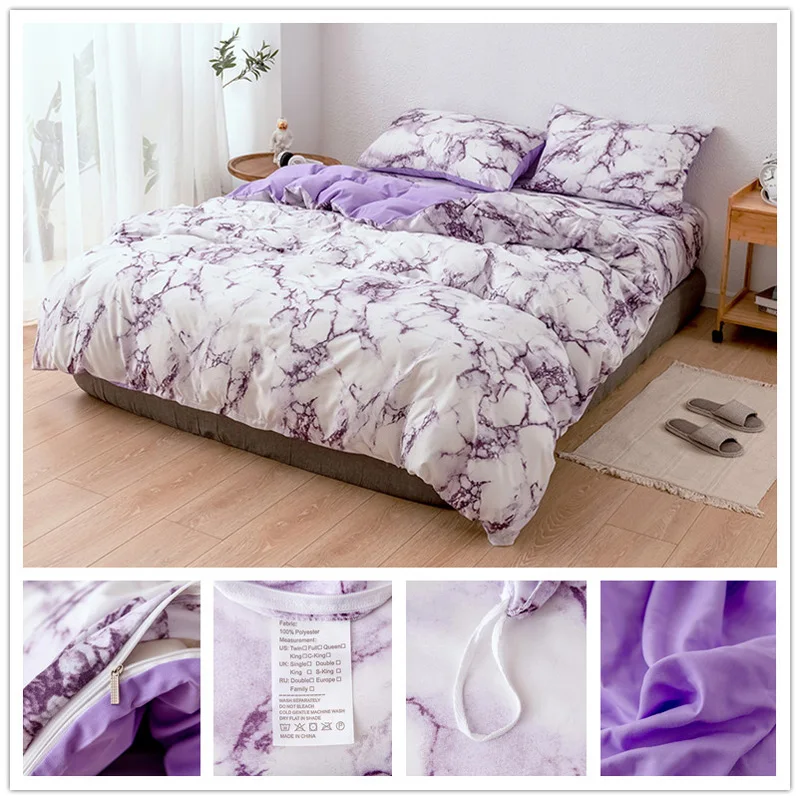 purple Комплект постельного белья с мраморным рисунком, текстурный белый, черный, синий, розовый, коричневый, фиолетовый, Лидер продаж, наволочки без наполнителя - Цвет: purple