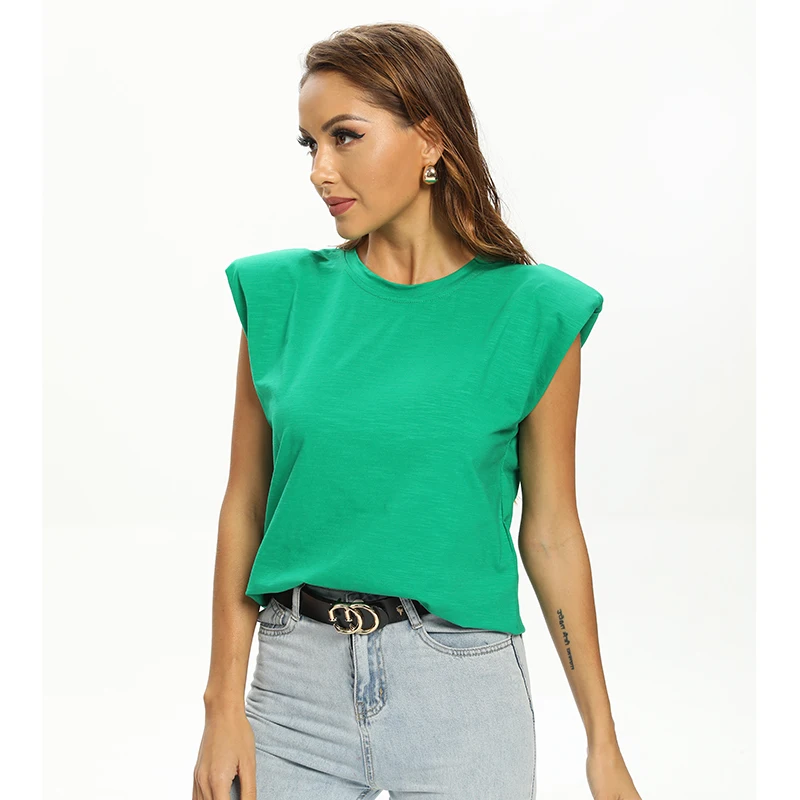 

Топ UKCNSEP Женский Повседневный с круглым вырезом, зеленая Свободная майка без рукавов, уличная одежда с рюшами, модная одежда, лето 2021