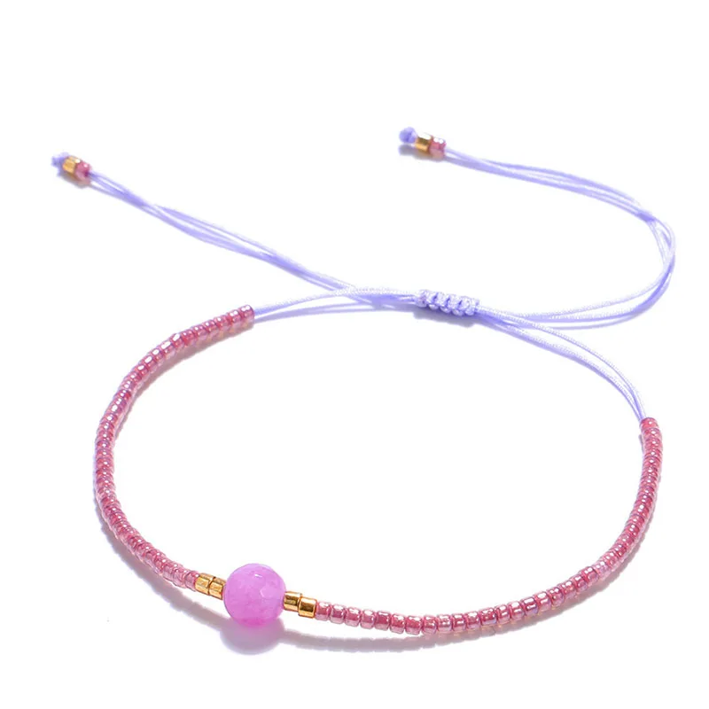 Женский плетеный браслет с бусинами регулируемый из натурального камня в