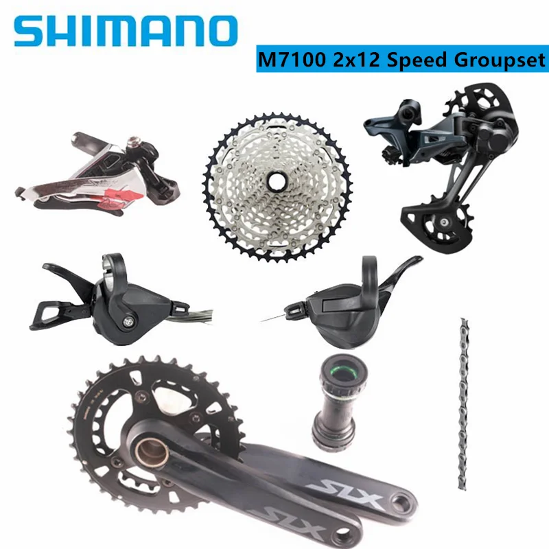 

Набор компонентов SHIMANO SLX M7100 2x1 2 Speed M7100 переключатель передач кассета заднего переключателя передач MT610 кривошипная система с нижним кроншт...