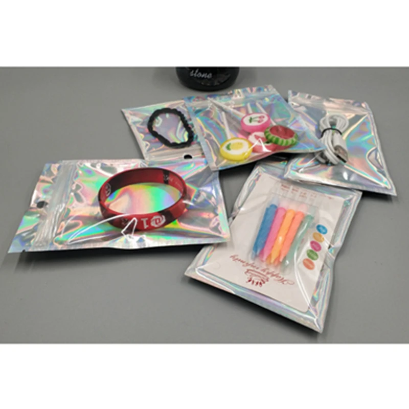 

25Packs Foil Ziplock Bags Resealable Smell Proof Bags Aluminum Foil Pouch Mylar Ziplock Bags Holographic Rainbow Color