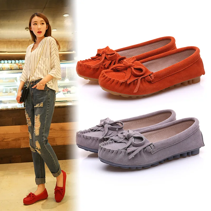 

2021 Shoes Women 100% Genuine Leather Women Flat Shoes Casual Loafers Slip on Women's Flats Shoes Moccasins Lady Tassel