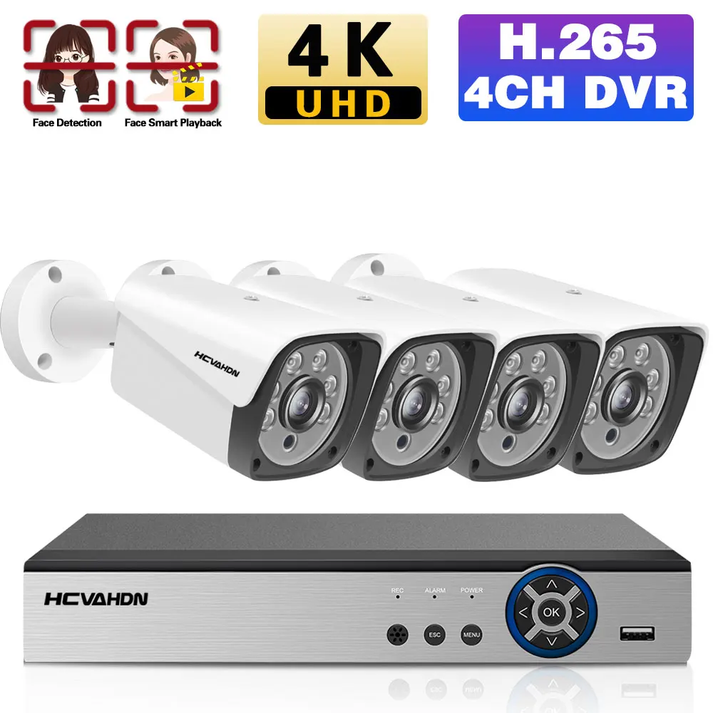 

4 Channel CCTV Camera Security System Kit Camera Video Surveillance 4k 8MP Face Detection 4CH DVR Video Surveillance System Set