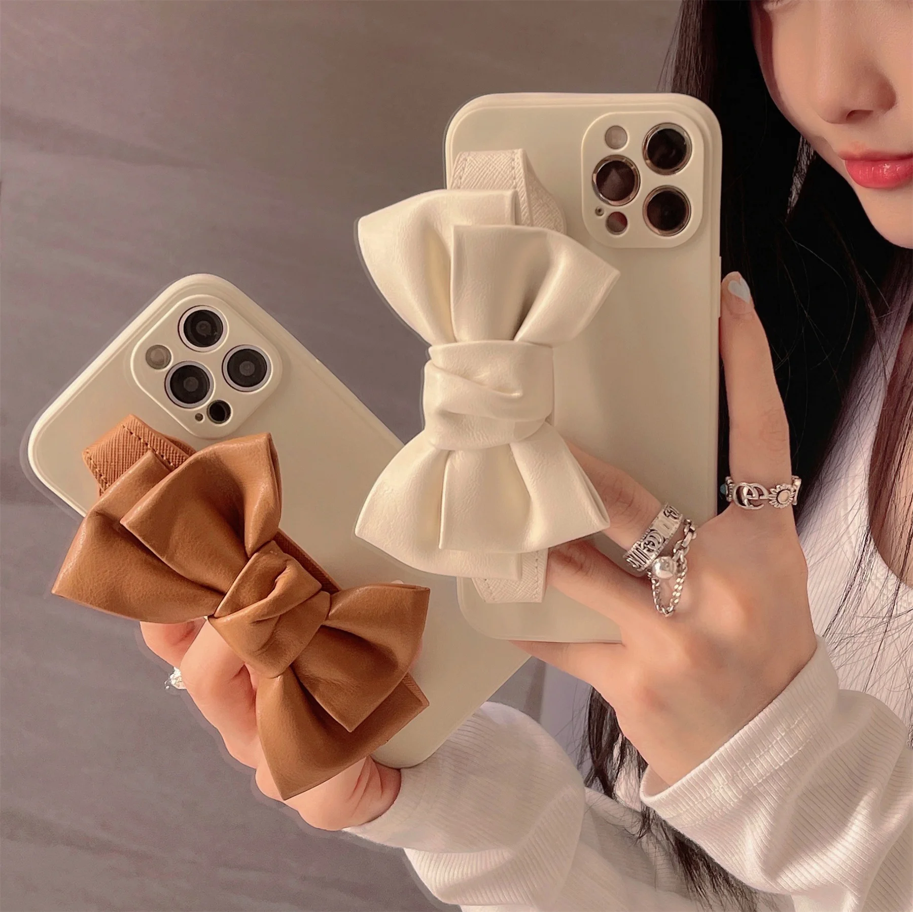 

Fashion Luxury Leather Bow Wrist Strap Phone Case For iPhone 11 12 Pro Max XS Max X XR 7 8 Plus Soft Back Cover