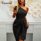 Женское офисное элегантное мини-платье на одно плечо, летние женские вечерние платья со скошенным воротником и открытой спиной, модное однотонное платье для дам