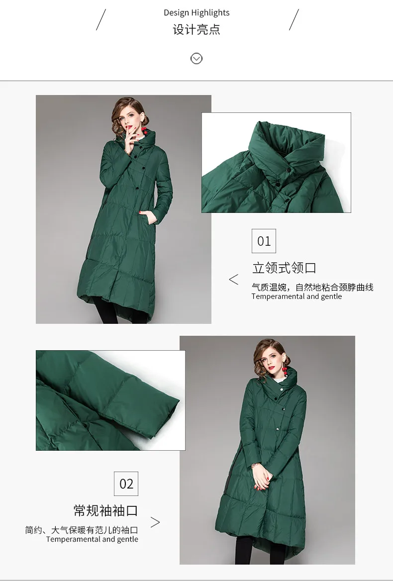 JINGRUI новые модные цельнокройные платья Офисные женские туфли отложной воротник длинный рукав длинный Для женщин зимние Пуховики на белом утином пуху