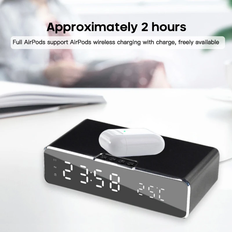 

2 in 1 Wireless Charger For iPhone Airpods Charge With Digital Alarm Clock LED Display Mobile Phone Charger With Thermometer