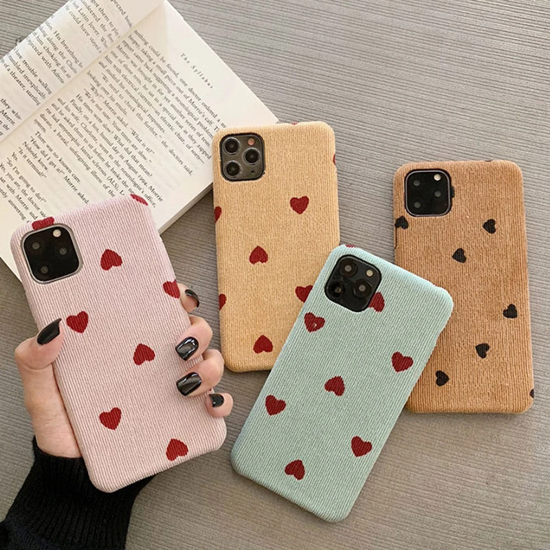 Чехол Ottwn для iPhone 11 с сердечком, вельветовый чехол для телефона, для iPhone XS 11 Pro Max XR X 8 7 6 6s Plus, хлопковая ткань, мягкий чехол из искусственной кожи