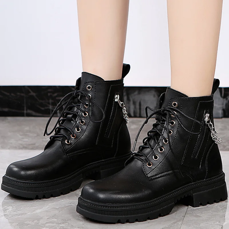 

Новинка Осень 2021, модные водонепроницаемые женские Ботинки Martin из искусственной кожи на платформе, удобные женские ботинки на шнуровке с кр...