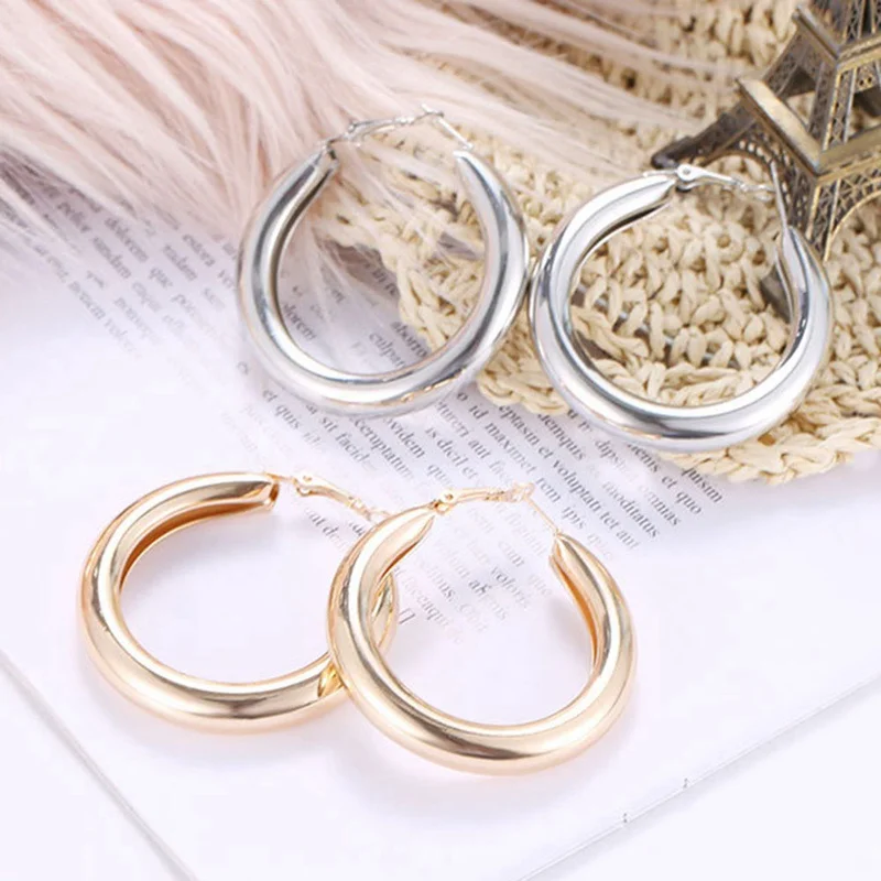 Классические круглые большие серьги кольца из нержавеющей стали новый тренд