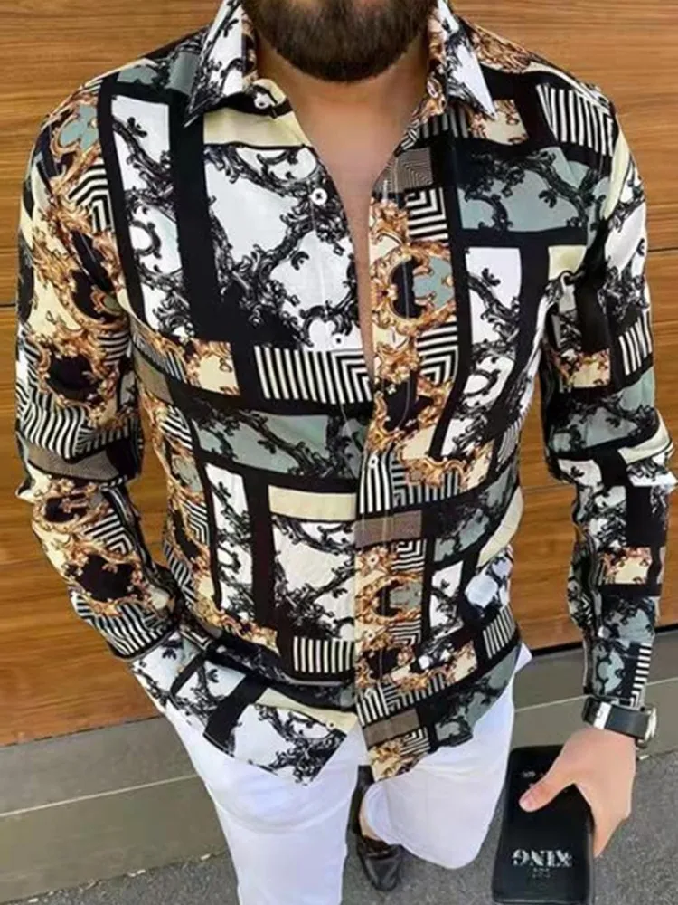 

2021 Fashion Vintage Luxury Baroque Mens Button Down Dress Shirt Tuxedo Shirts Stage Streetwear Show Shirt Men Camisa Masculina