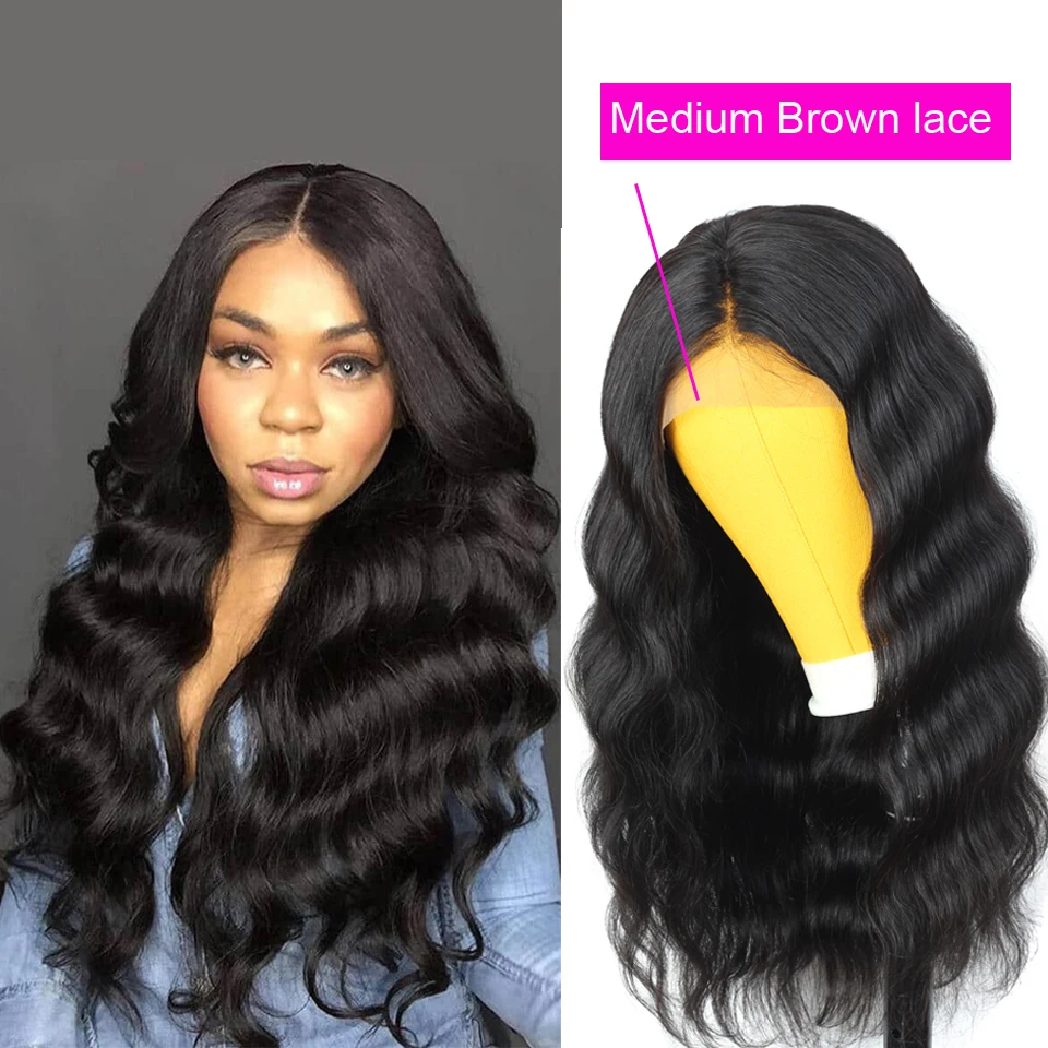 Medium Brown lace Объемная волна Кружева передние парики Прозрачный hd кружевной парик бразильский 13x4 бесклеевой фронта шнурка человеческих волос парики для женщин Remy 150% Плотность - Цвет волос: Medium Brown lace