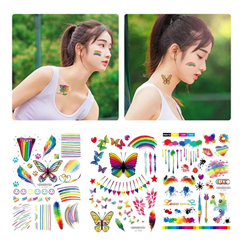 

Disposable Rainbow Tattoo Stickers Environmental Protection Waterproof Face Stickers Cool Camouflage Party Decoration