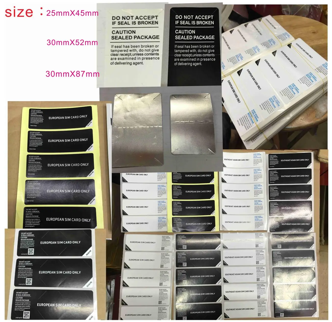 

100pcs/lot Black White SIM Card Only Seal Label Sticker For S21 NOTE20 PLUS Phone Package box sealing strip EU SA version