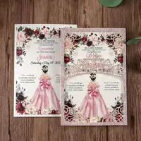 50pcs Rose Gold Glitter Laser Cut Invitations with Envelope for Quinceanera/Birthday/Wedding