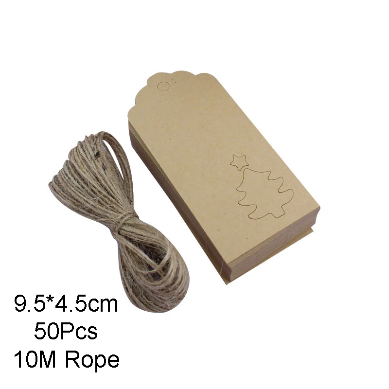 Kkaki Tree Rope 50 шт. рождественские украшения для дома многоцветные бумажные бирки из крафт-бумаги Подвески Украшения для рождественской елки Декор Новогодний подарок Navidad - Цвет: Kkaki Tree Rope