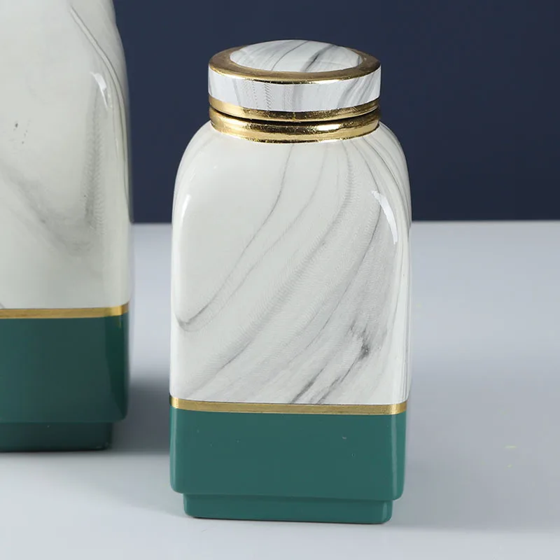 

Imitation Marble Ceramic Jars with Lid Candy Jar Crystal Lids Tea Caddy Living Room Decoration Gilded Porcelain Storage Tank