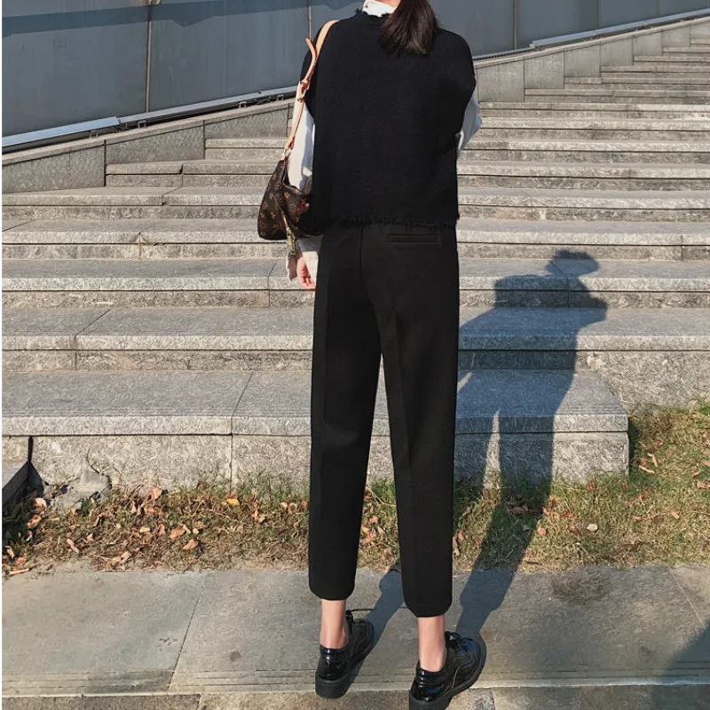 

XIBUSANA Women's Casual Harem Pants 2020 Winter Slim Thickened Woolen Solid Elastic High Waist Black Harem Pants Plus Size 3XL