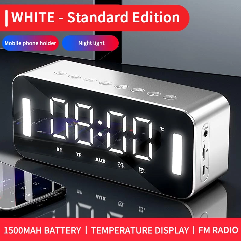 

LED Mirror Digital Alarm Clock Temperature Indicator Adjustable Night Light Wireless Bluetooth Speaker Radio Home Accessories