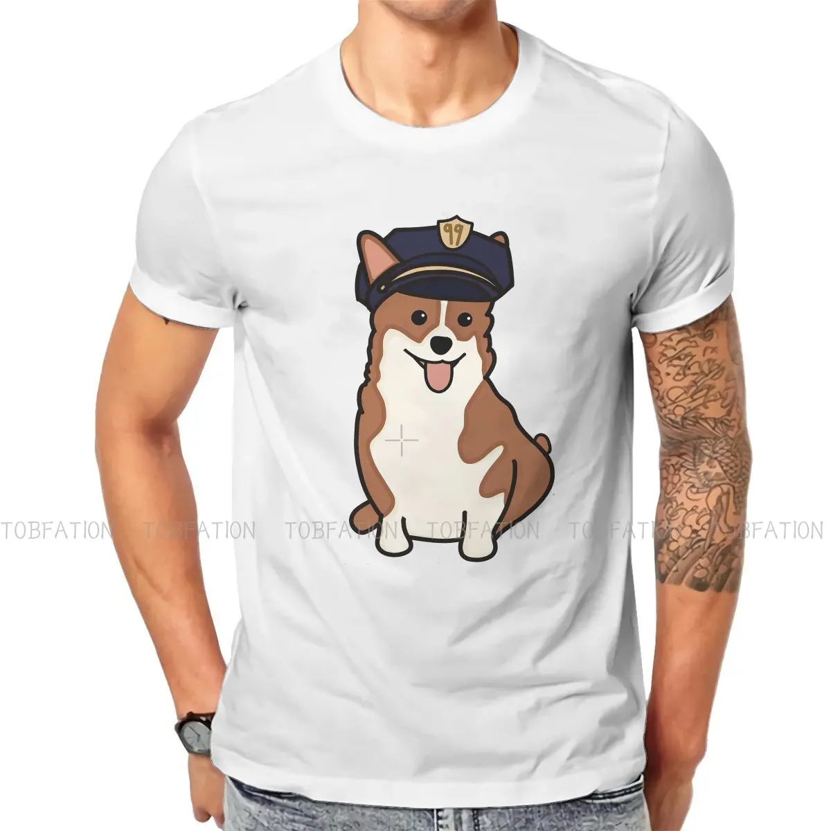 

Brooklyn Nine-Nine Detective TV series TShirt for Men Cheddar with Police Hat Soft Casual Tee T Shirt Novelty Trendy Fluffy