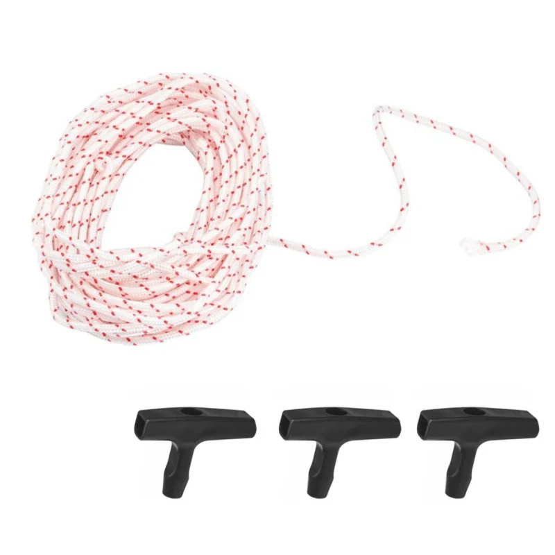 

10mX3mm Pull Starter Cord Fiber Rope Set With 3pc Recoil Starter Handle For Strimmer Chainsaw Lawnmower Engine Accessory